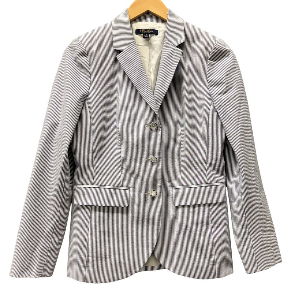 Brooks Brothers Blazer Womens 4 Stellita Fit Blue White Coastal Stripe Jacket